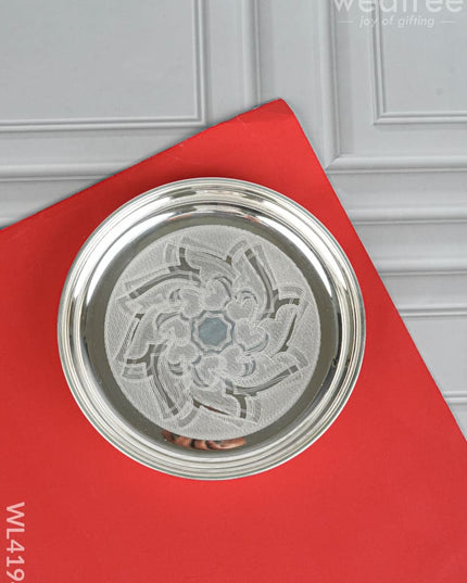 German Silver Engraved Plate - 6 inch - WL4194 - German Silver Pooja Utility
