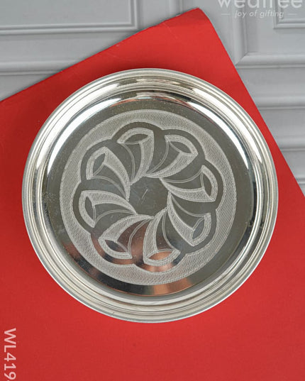 German Silver Engraved Plate - 6 inch - WL4194 - German Silver Pooja Utility