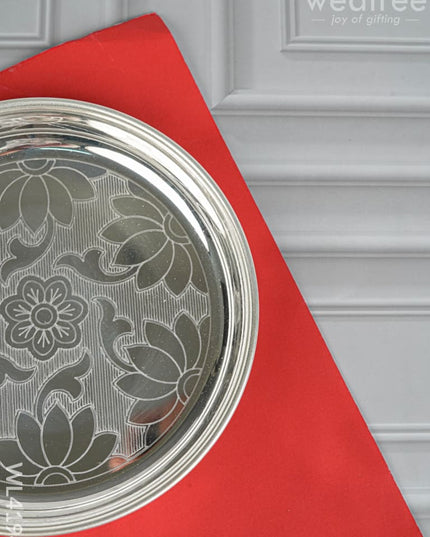 German Silver Engraved Plate - 6 inch - WL4194 - German Silver Pooja Utility
