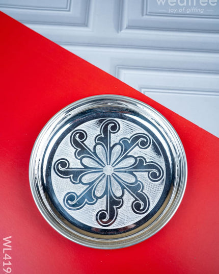 German Silver Engraved Plate - 6 inch - WL4194 - German Silver Pooja Utility
