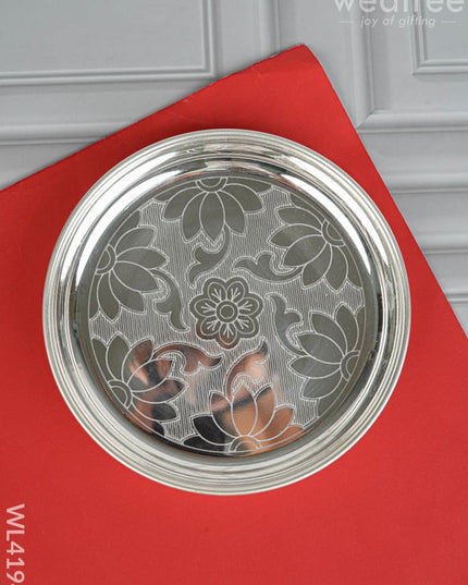 German Silver Engraved Plate - 6 inch - WL4194 - German Silver Pooja Utility