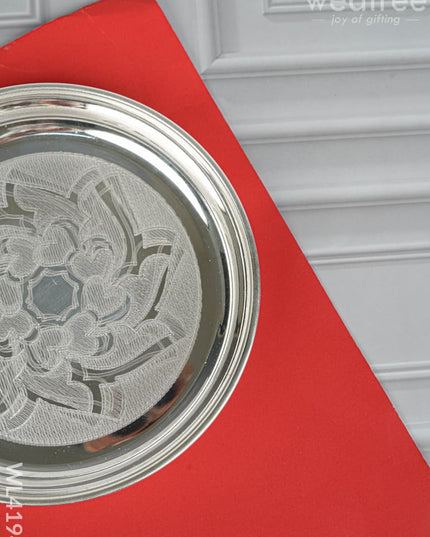 German Silver Engraved Plate - 6 inch - WL4194 - German Silver Pooja Utility