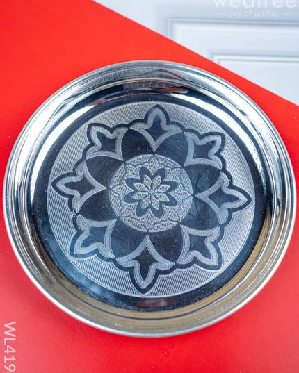 German Silver Engraved Plate - 6 inch - WL4194 - German Silver Pooja Utility