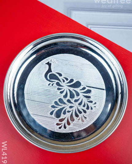 German Silver Engraved Plate - 6 inch - WL4194 - German Silver Pooja Utility