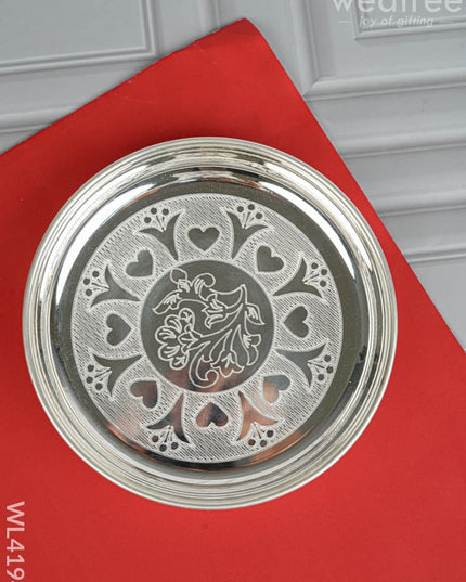 German Silver Engraved Plate - 6 inch - WL4194 - German Silver Pooja Utility
