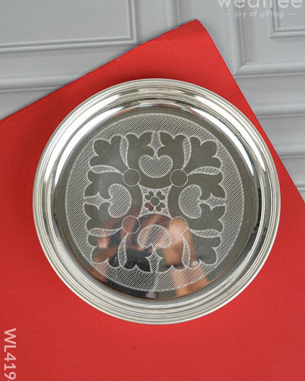 German Silver Engraved Plate - 6 inch - WL4194 - German Silver Pooja Utility