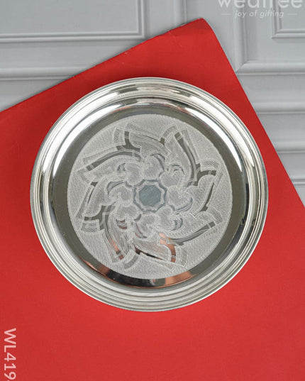 German Silver Engraved Plate - 6 inch - WL4194 - German Silver Pooja Utility