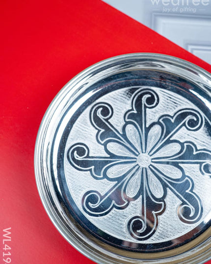 German Silver Engraved Plate - 6 inch - WL4194 - German Silver Pooja Utility