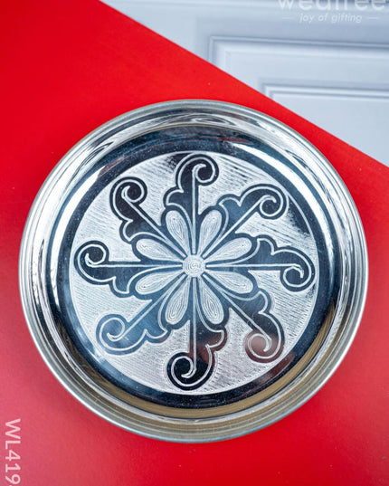 German Silver Engraved Plate - 6 inch - WL4194 - German Silver Pooja Utility