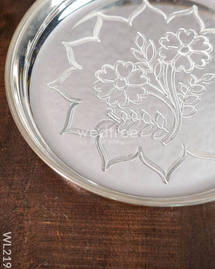 German Silver Engraved Plate - 8.5 Inch Wl2196 Pooja Utility