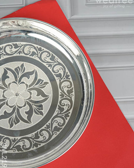 German Silver Engraved plate - 8 inch - WL2196 - German Silver Pooja Utility