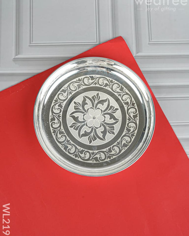 German Silver Engraved plate - 8 inch - WL2196 - German Silver Pooja Utility
