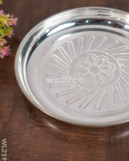 German Silver Engraved Plate - 8.5 Inch Wl2196 Pooja Utility