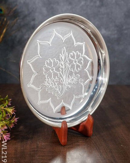 German Silver Engraved Plate - 8.5 Inch Wl2196 Pooja Utility