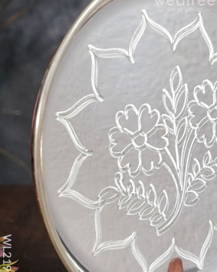 German Silver Engraved Plate - 8.5 Inch Wl2196 Pooja Utility