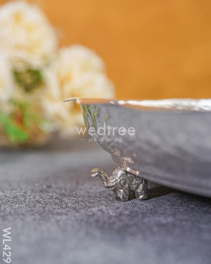 German Silver Engraved Plate With Elephant Stand - Wl4295 Pooja Utility
