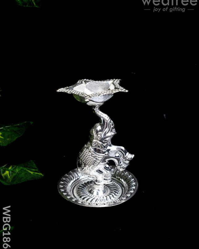 German Silver Five Face Diya with Elephant - WBG1865 - German Silver Diya RG