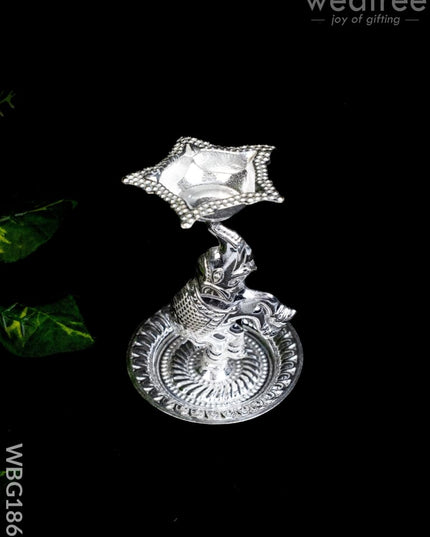 German Silver Five Face Diya with Elephant - WBG1865 - German Silver Diya RG