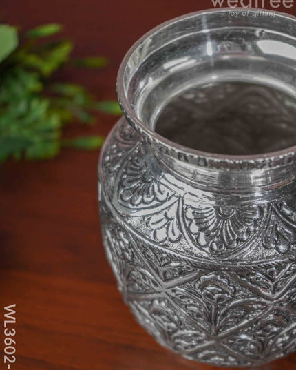 German Silver Floral Kalash With Antique Finish - Wl3602-2 Pooja Utility