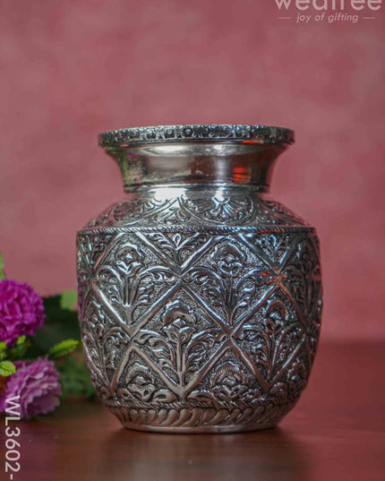 German Silver Floral Kalash With Antique Finish - Wl3602-2 Pooja Utility