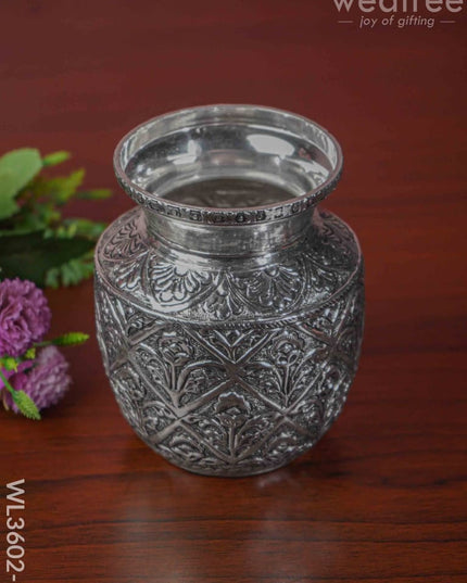 German Silver Floral Kalash With Antique Finish - Wl3602-2 Pooja Utility