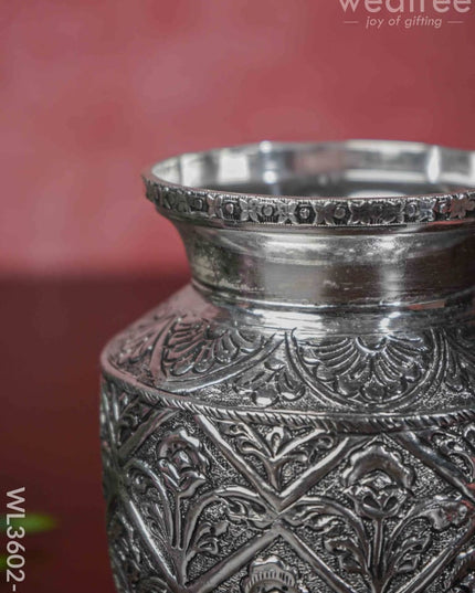 German Silver Floral Kalash With Antique Finish - Wl3602-2 Pooja Utility