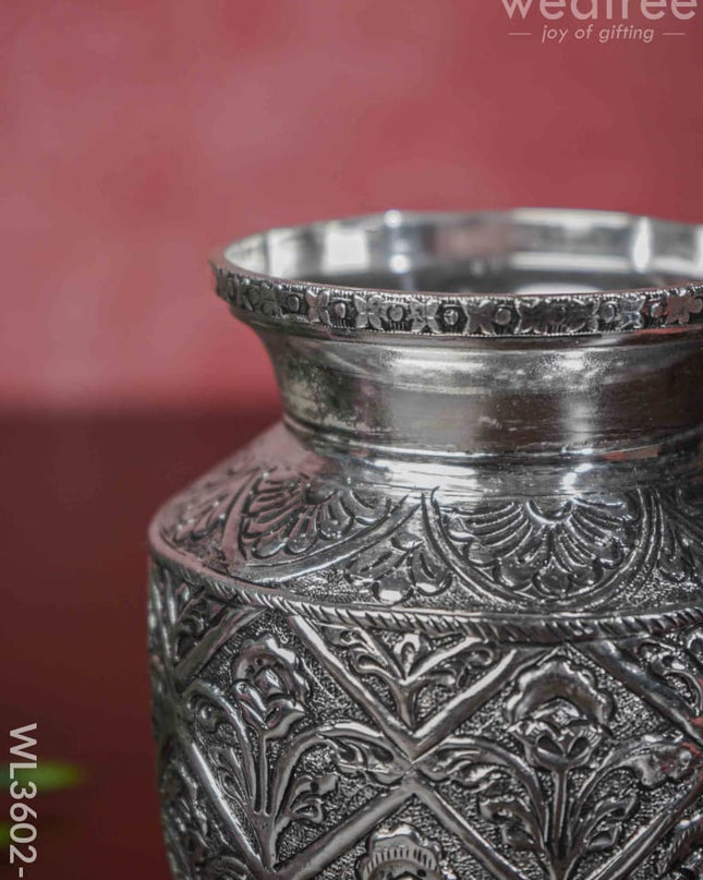 German Silver Floral Kalash With Antique Finish - Wl3602-2 Pooja Utility