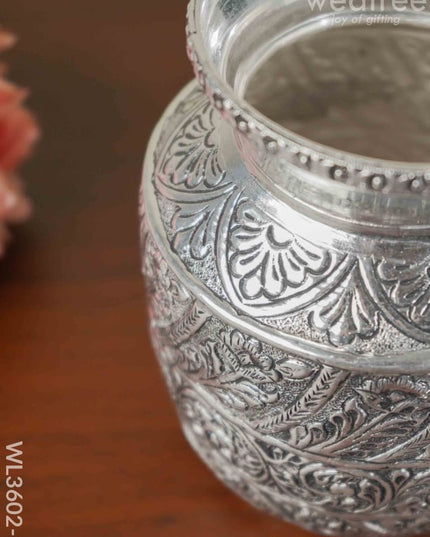 German Silver Floral Kalash With Antique Finish - Wl3602-3 Pooja Utility