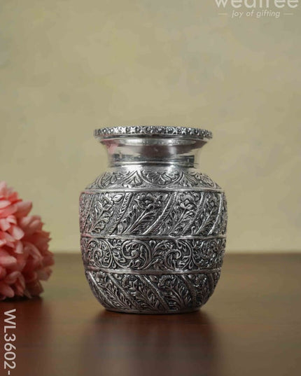 German Silver Floral Kalash With Antique Finish - Wl3602-3 Pooja Utility