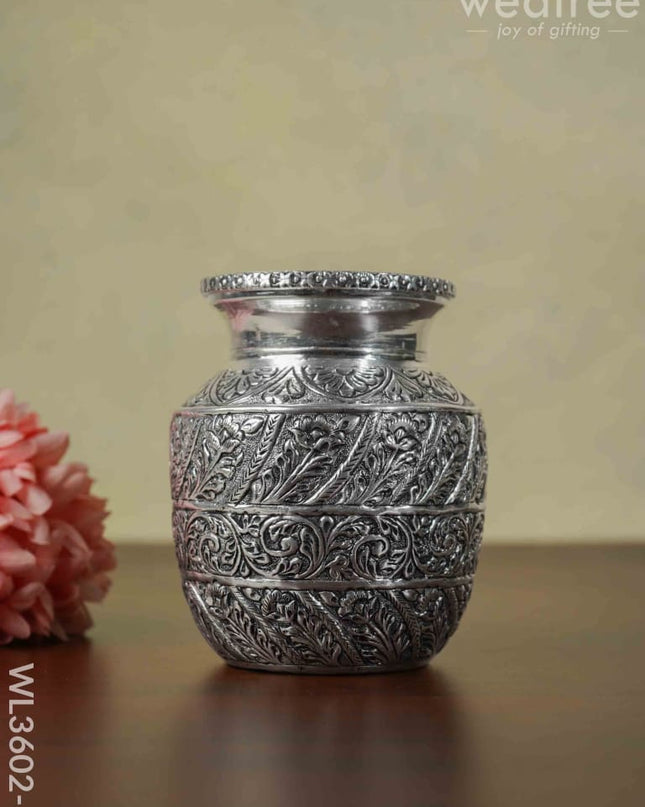 German Silver Floral Kalash With Antique Finish - Wl3602-3 Pooja Utility