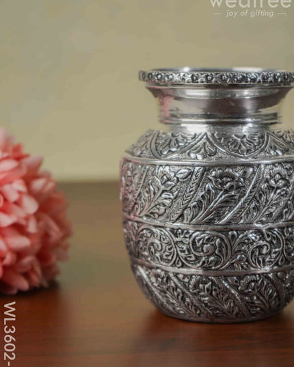 German Silver Floral Kalash With Antique Finish - Wl3602-3 Pooja Utility