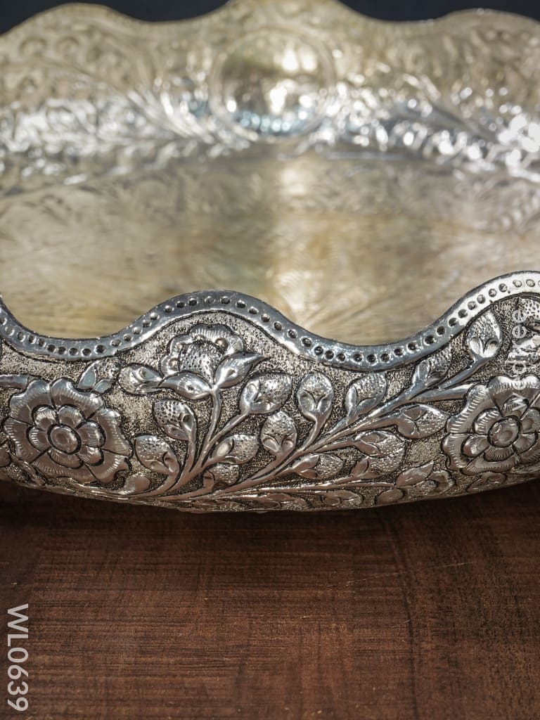 German Silver Floral Urli With Elephant Stand - 12Inch (Antique Finish) Wl0639