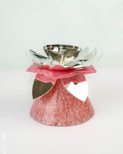 German Silver Flower Diya - 5 inch - WL5793 - German Silver Diyas