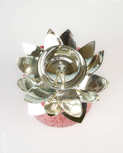 German Silver Flower Diya - 5 inch - WL5793 - German Silver Diyas