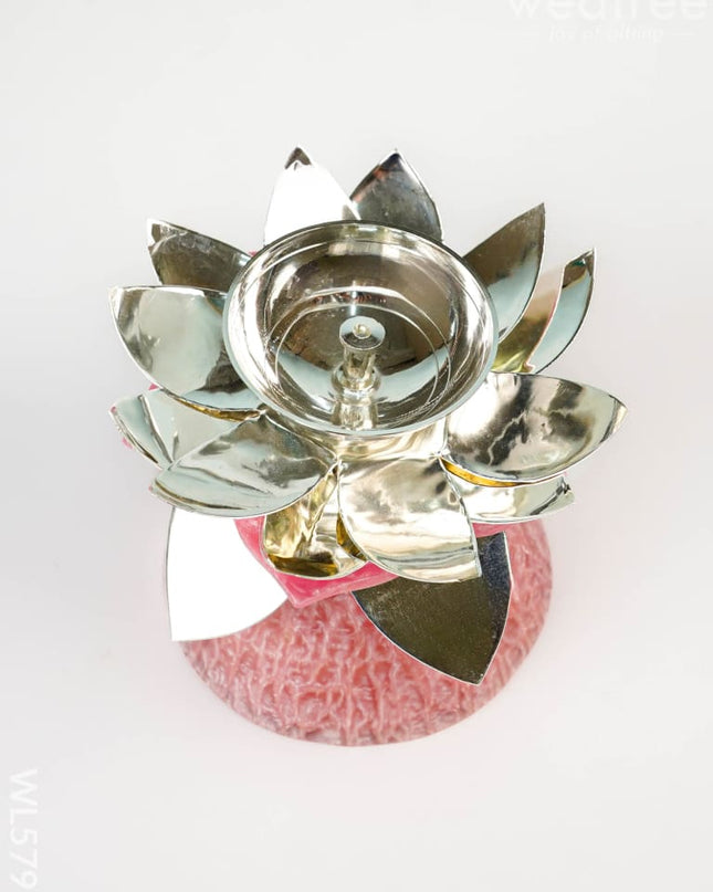 German Silver Flower Diya - 5 inch - WL5793 - German Silver Diyas