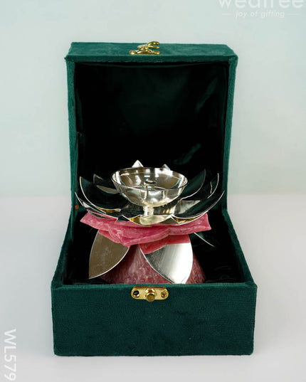 German Silver Flower Diya - 5 inch - WL5793 - German Silver Diyas