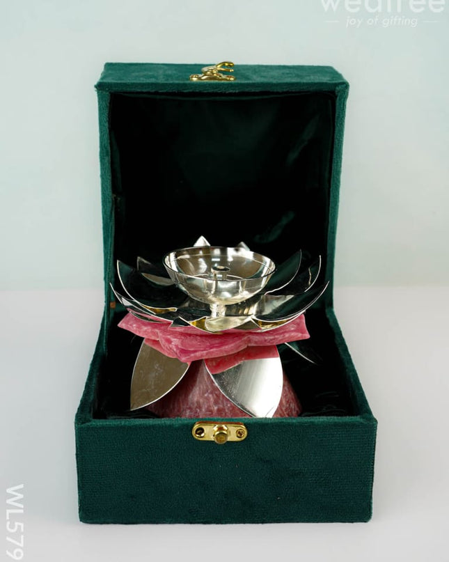 German Silver Flower Diya - 5 inch - WL5793 - German Silver Diyas