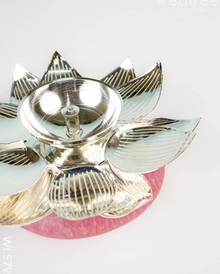 German Silver Flower Diya - 6 inch - WL5792 - German Silver Diyas