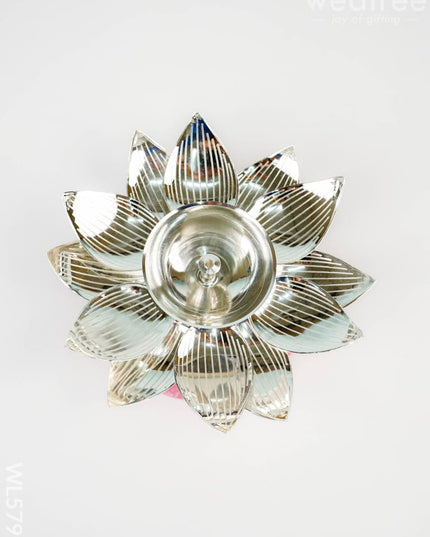 German Silver Flower Diya - 6 inch - WL5792 - German Silver Diyas