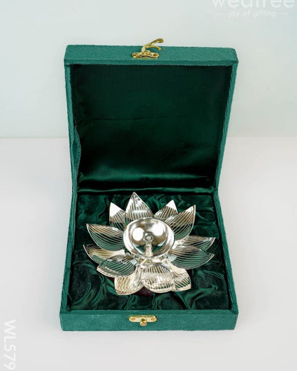 German Silver Flower Diya - 6 inch - WL5792 - German Silver Diyas