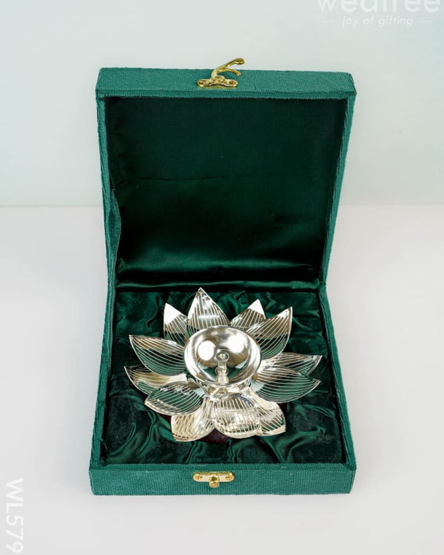 German Silver Flower Diya - 6 inch - WL5792 - German Silver Diyas