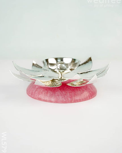 German Silver Flower Diya - 6 inch - WL5792 - German Silver Diyas