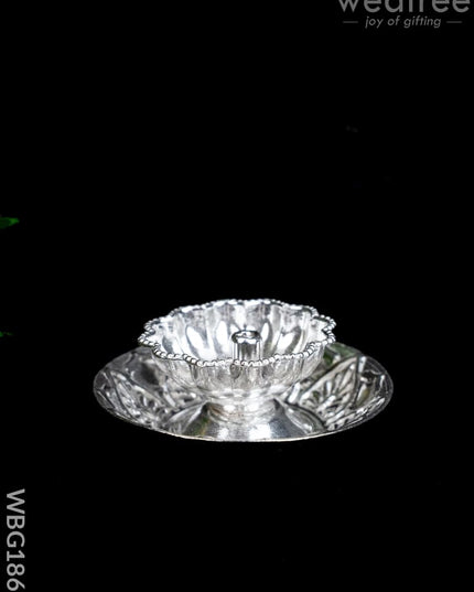 German Silver Flower Shape Diya - WBG1866 - German Silver Diya RG