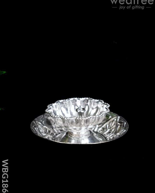 German Silver Flower Shape Diya - WBG1866 - German Silver Diya RG