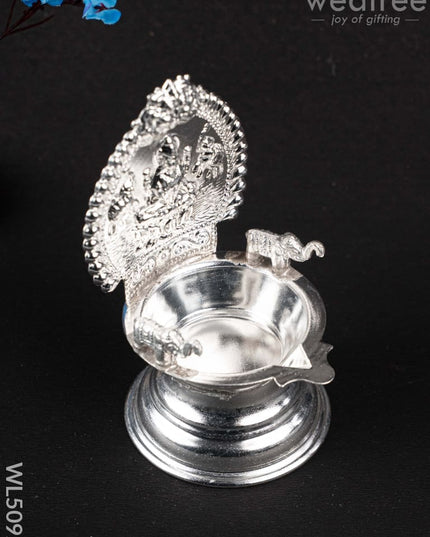 German Silver Gajalakshmi Diya with Elephants - WL5092 German Silver Pooja Utility