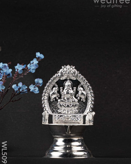 German Silver Gajalakshmi Diya with Elephants - WL5092 German Silver Pooja Utility