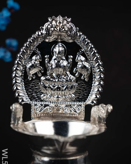 German Silver Gajalakshmi Diya with Elephants - WL5092 German Silver Pooja Utility