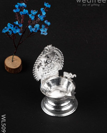 German Silver Gajalakshmi Diya with Elephants - WL5092 German Silver Pooja Utility