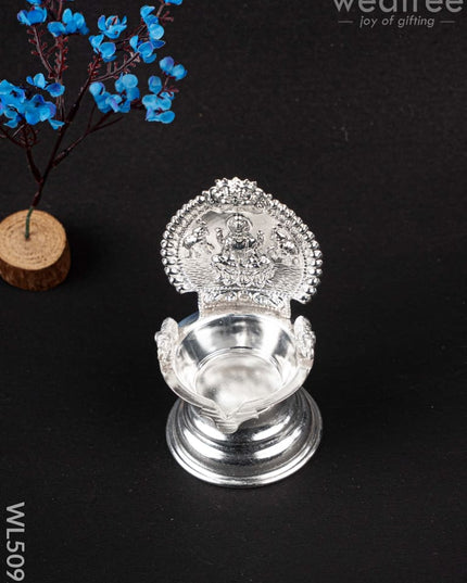 German Silver Gajalakshmi Diya with Elephants - WL5092 German Silver Pooja Utility