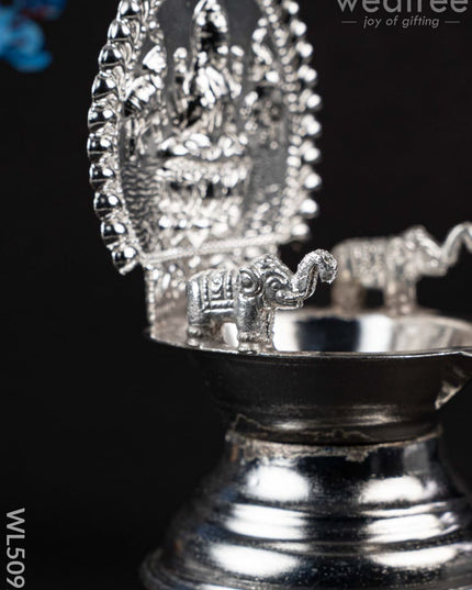 German Silver Gajalakshmi Diya with Elephants - WL5092 German Silver Pooja Utility